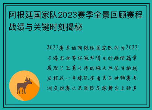 阿根廷国家队2023赛季全景回顾赛程战绩与关键时刻揭秘