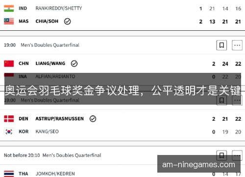 奥运会羽毛球奖金争议处理，公平透明才是关键